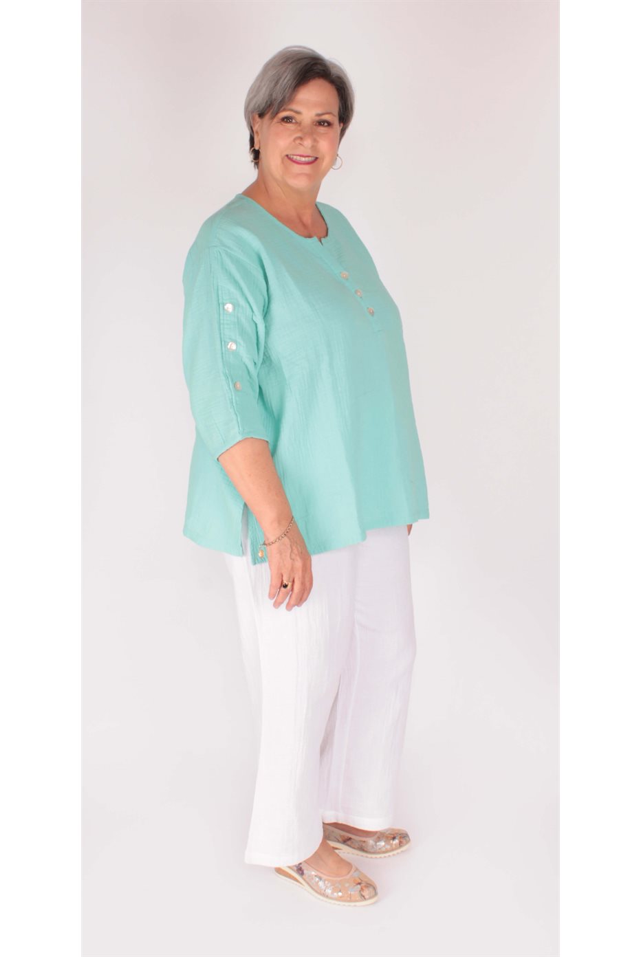 Grace Double Gauze Top Aqua